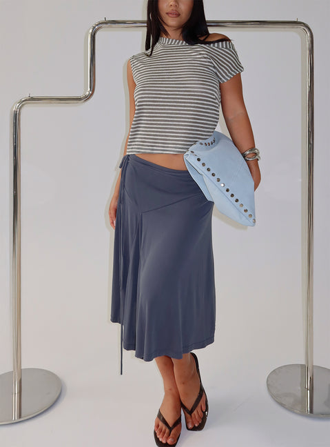 Joaney Tie Side Jersey Midi Skirt Slate