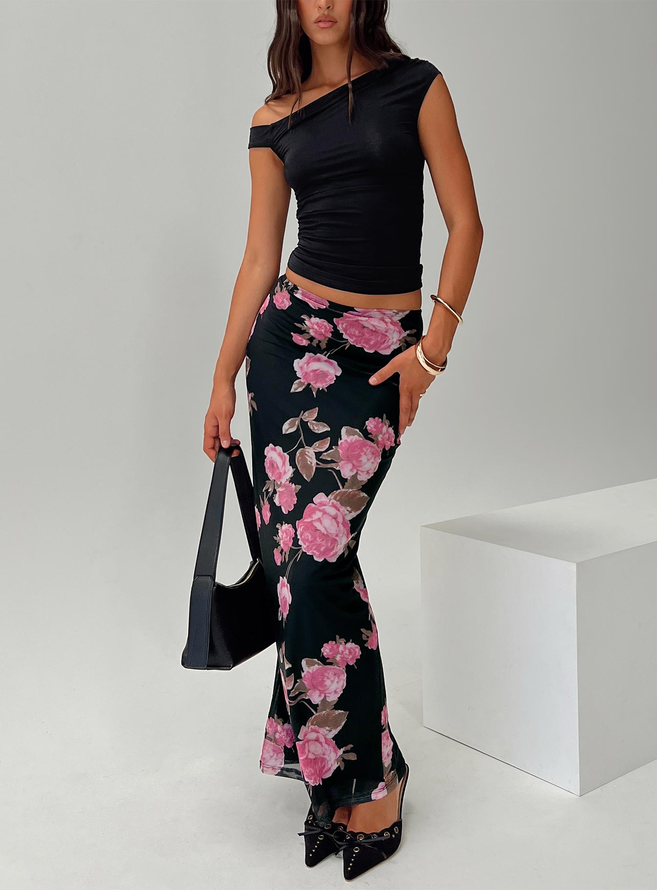 Modalla maxi skirt black floral