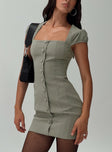 front view of model wearing Princess Polly Gaskin Cap Sleeve Mini Dress Slate Square Neck 