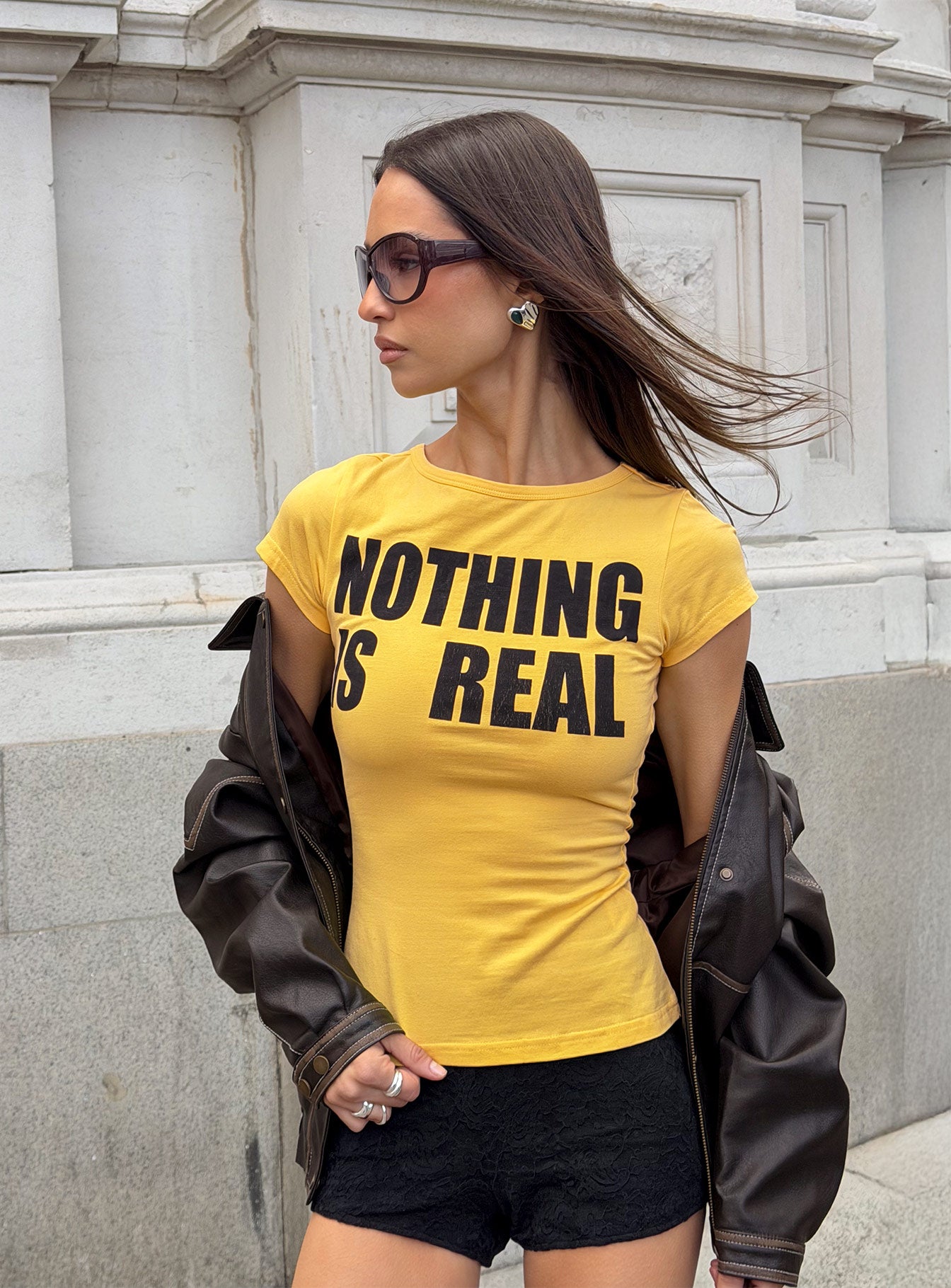 Nothing Is Real Graphic Top Yellow / Black | Princess Polly
