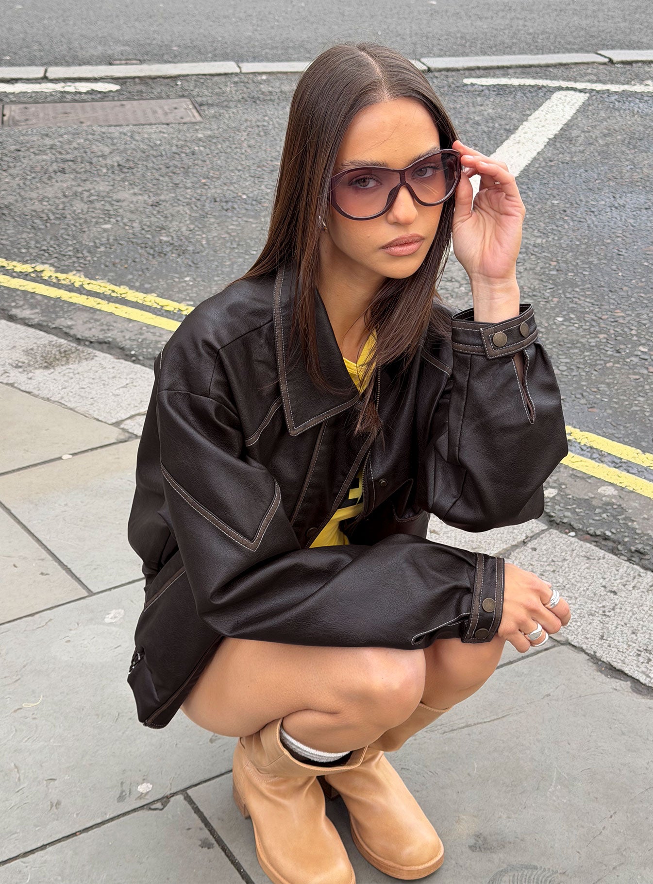 Jaxton Faux Leather Jacket Brown Petite