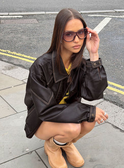 Jaxton Faux Leather Jacket Brown Petite