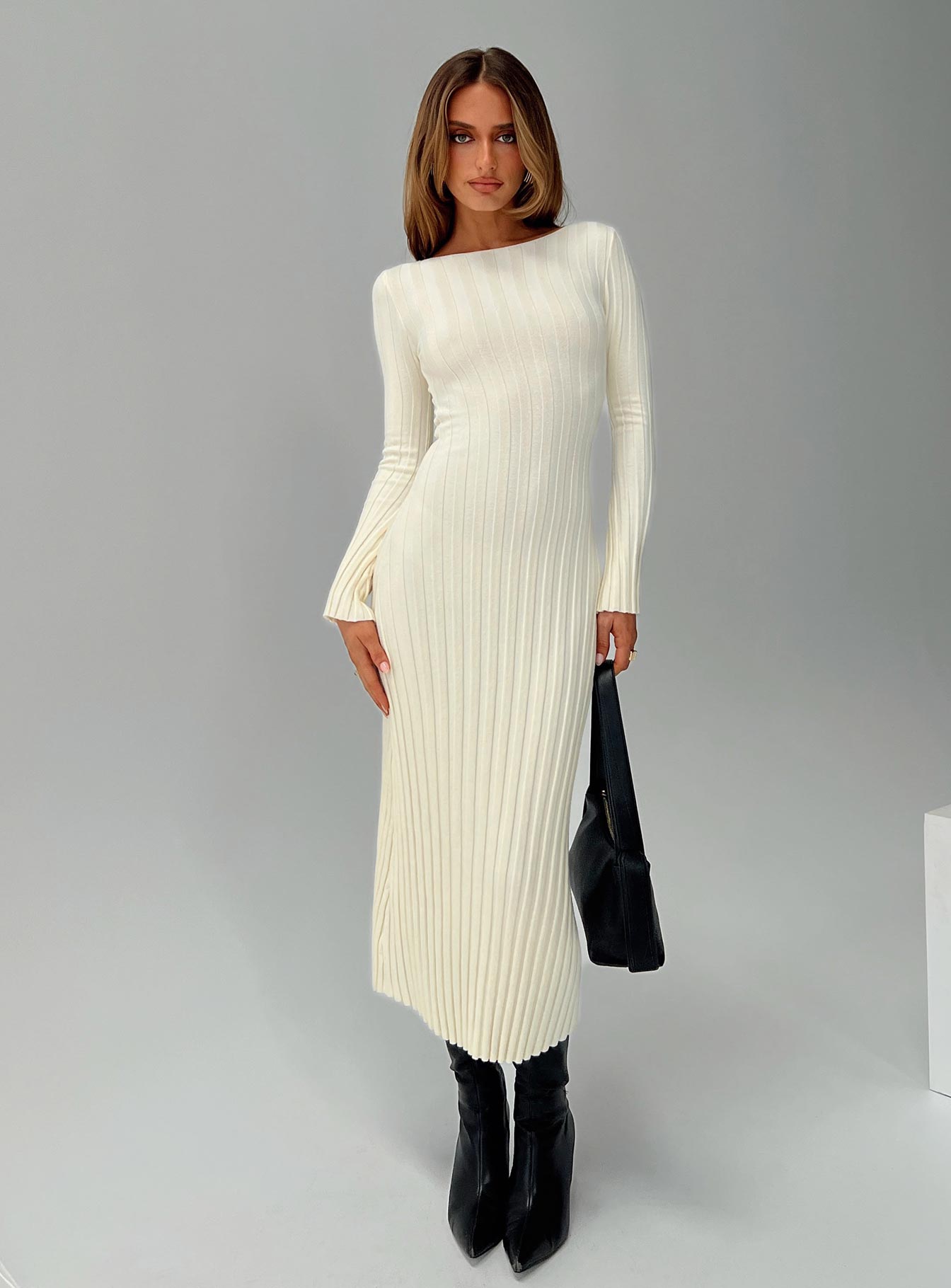 Ryo Long Sleeve Rib Maxi Dress Cream | Princess Polly Ryo Long Sleeve Rib Maxi Dress Cream | Princess Polly