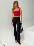 front view of model wearing Princess Polly Kinkirk Flared Pants Black Petite High Waisted Pants 