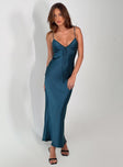 front view of model wearing Princess Polly Maguire Maxi Dress Navy Plunger 