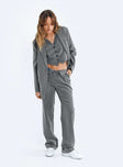 front view of model wearing Princess Polly Purley Pinstripe Pants Grey 