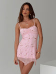 side view of model wearing Princess Polly Harkin Mini Dress Pink Sweetheart Neckline 