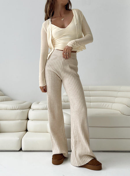 Women's Ribbed Knit Wide Leg Pants Casual Flowing Sweater Pants