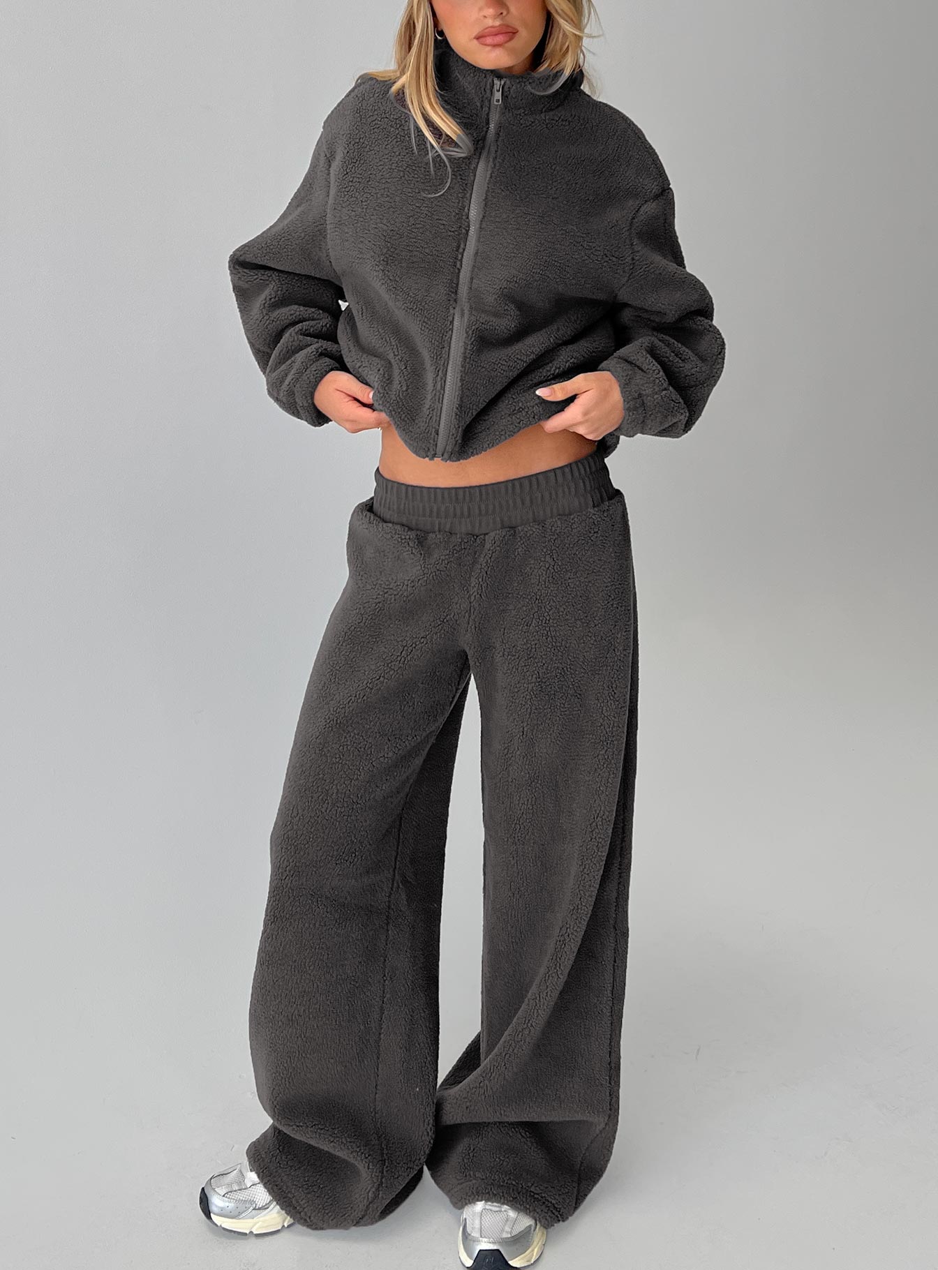 Siberia Fleece Track Pant Charcoal | Princess Polly