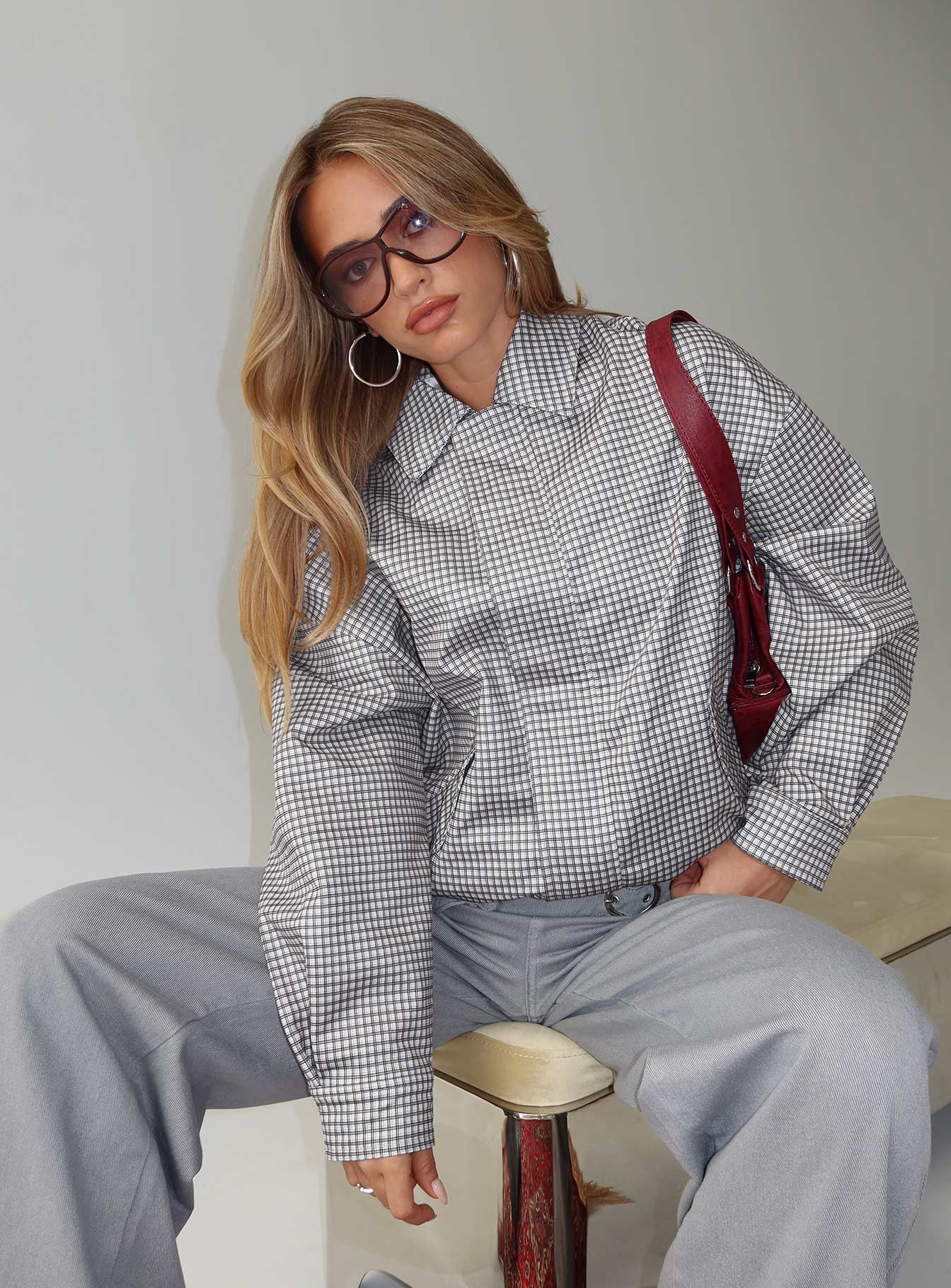 Kenny Bomber Jacket Cream Check | Princess Polly