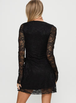 Airabella Long Sleeve Lace Mini Dress Black