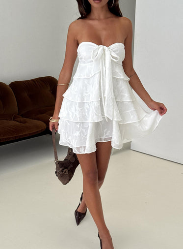 green emerald velvet dress Princess Polly Women's Wayzer Satin Minidress - White main image 1