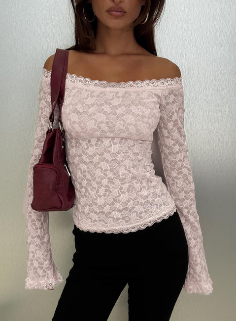Mochapella Off The Shoulder Top Soft Pink