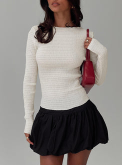 front view of model wearing Princess Polly Murphey Ruched Long Sleeve Top Cream Full Sleeves Boat Neck 