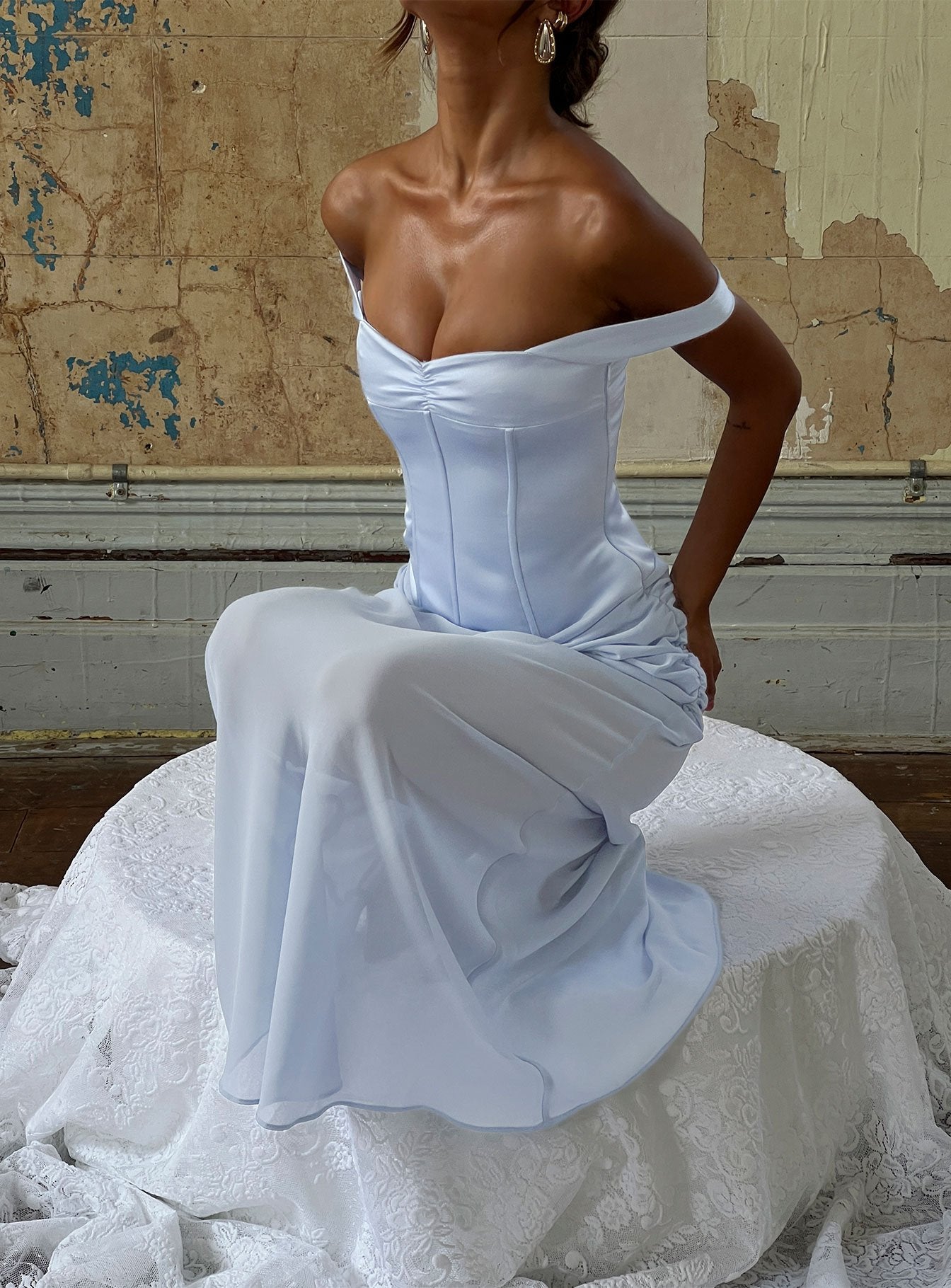 Angiola Corset Off Shoulder Maxi Dress Blue | Princess Polly Angiola Corset Off Shoulder Maxi Dress Blue | Princess Polly