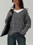 Beyond My Gaze V Neck Knit Sweater Grey