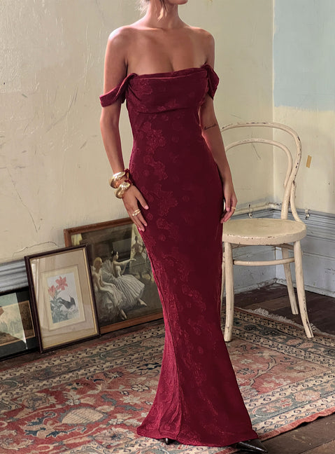 Azura Off The Shoulder Maxi Dress | Burgundy | Womens | Princess Polly Azura Off The Shoulder Maxi Dress | Burgundy | Womens | Princess Polly