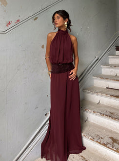 Darwinn Drop Waist Sequin Detail Maxi Dress | Burgundy | Womens | Princess Polly Lower Impact Darwinn Drop Waist Sequin Detail Maxi Dress | Burgundy | Womens | Princess Polly Lower Impact