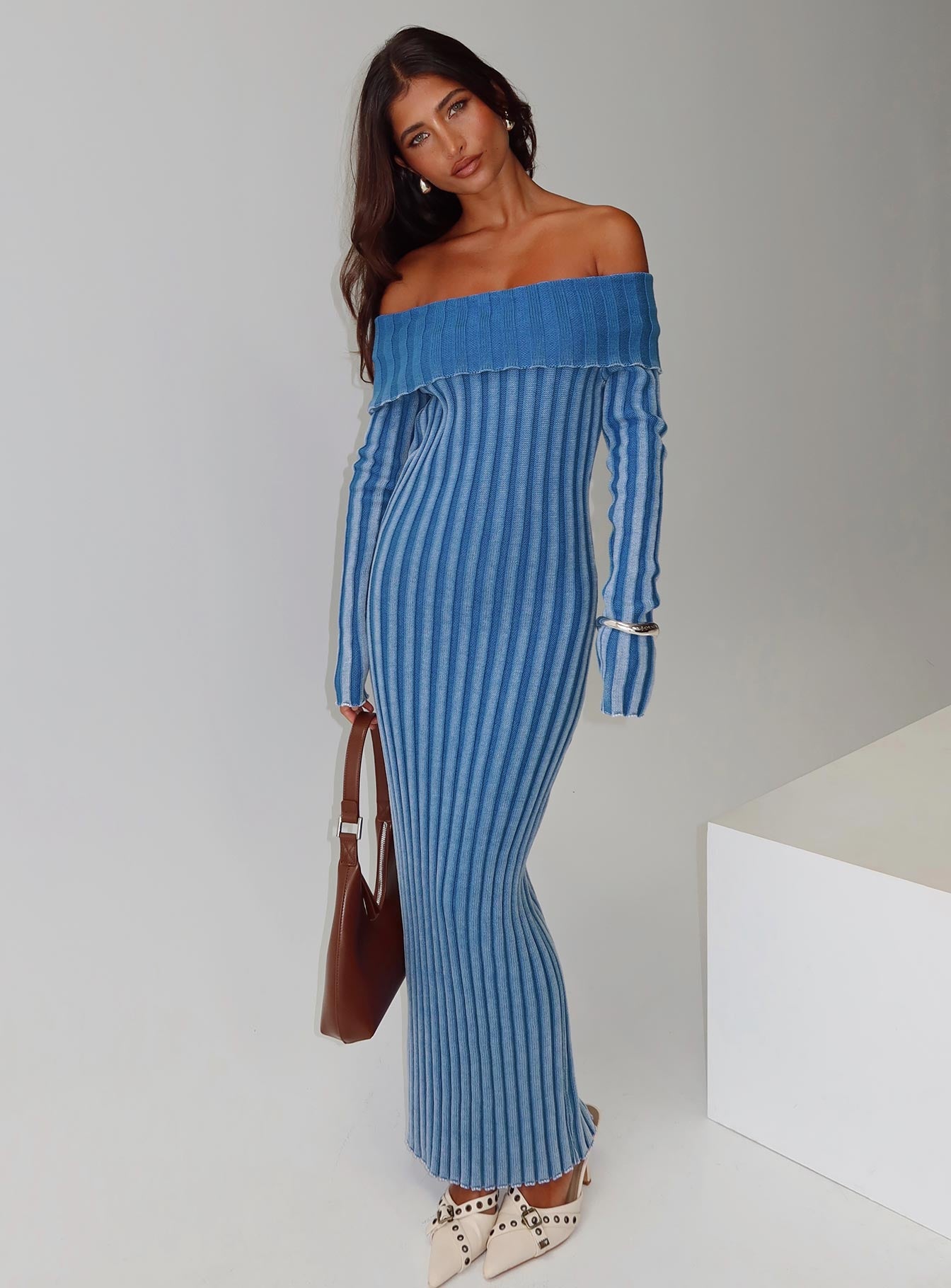Mariska Long Sleeve Rib Maxi Dress Blue | Princess Polly Mariska Long Sleeve Rib Maxi Dress Blue | Princess Polly