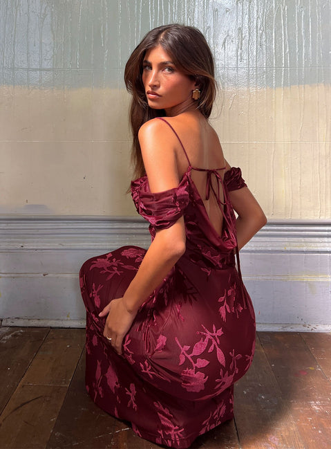 Green Gables Burnout Maxi Dress | Burgundy | Womens | Princess Polly Green Gables Burnout Maxi Dress | Burgundy | Womens | Princess Polly