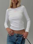 front view of model wearing Princess Polly Hopelessly Devoted Top White Full Sleeves Crew Neck 