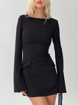 front view of model wearing Princess Polly Carters Long Sleeve Mini Dress Black High Neck 