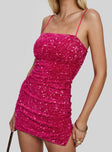 Layney Sequin Mini Dress Hot Pink