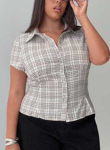 Cottesloe Blouse Top Brown Check Curve