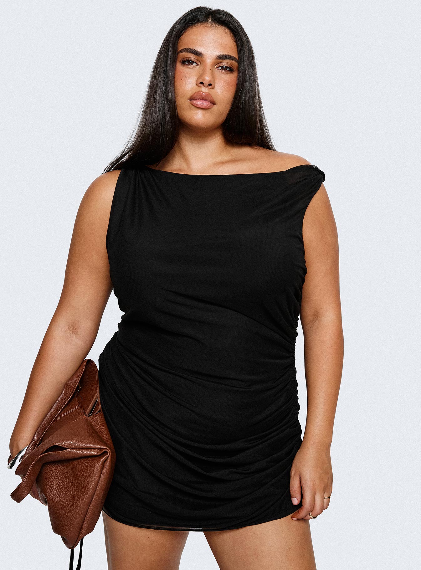 Bella Luna Ruched Mini Dress Black Curve | Princess Polly Bella Luna Ruched Mini Dress Black Curve | Princess Polly