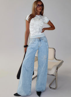 Candi Mid Rise Wide Leg Studded Jeans Light Blue Wash