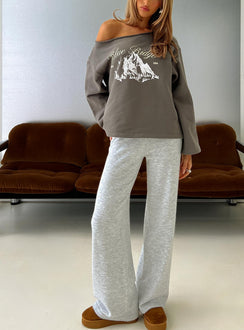 front view of model wearing Princess Polly Bekki Wide Leg Knit Pant Grey Marle High Rise Pants 