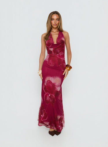 Burgundy Floral Dresses