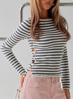 Annalyse Long Sleeve Button Detail Top Stripe