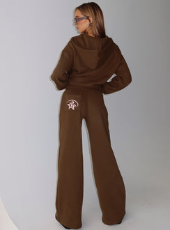 back view of model wearing Princess Polly Princess Polly Stargirl Wide Leg Sweat Pants Brown High Rise Pants 