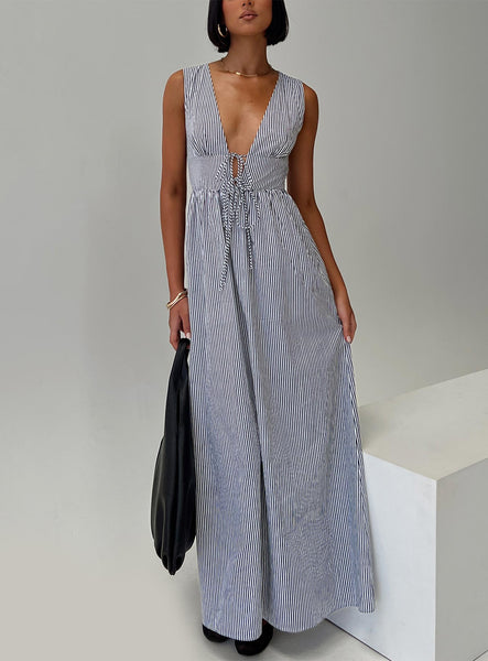 grey and white striped maxi dress Pokey Black / Stripe JERSEY FIT AND FLARE PROM GOWN Cocktail Dress Jewelry To The Oxford Bolero (Size):XS and 36 hips and