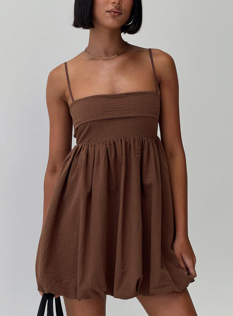 Layken Bubble Hem Mini Dress Chocolate | Princess Polly Layken Bubble Hem Mini Dress Chocolate | Princess Polly