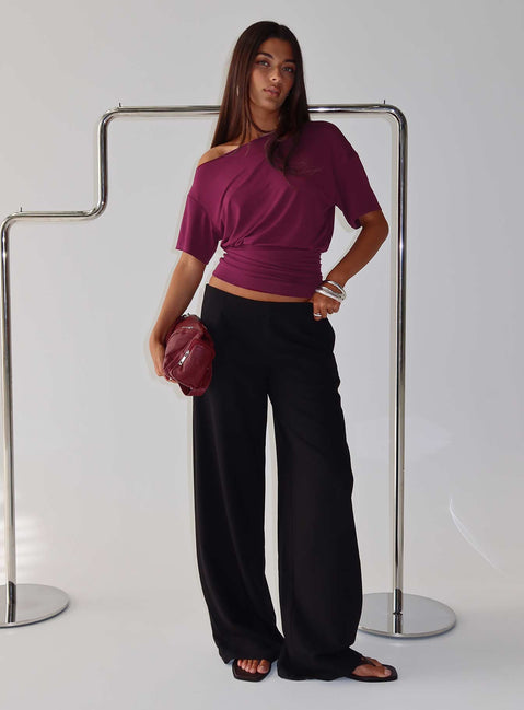 front view of model wearing Princess Polly Khane Low Rise Wide Leg Pant Black Low Rise Pants 