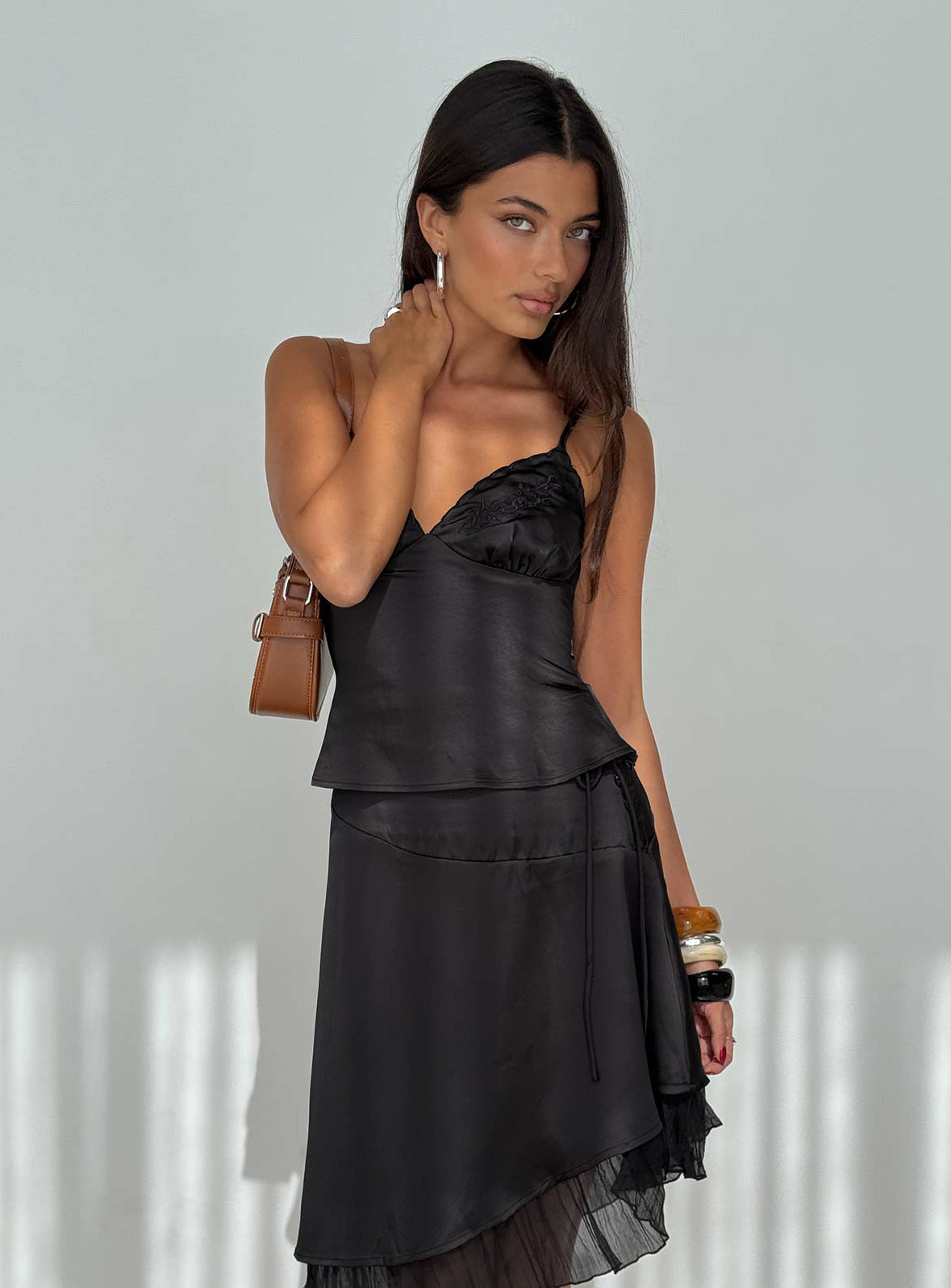 Aruba Satin Embroidered Cami Top | Black | Womens | Princess Polly Lower Impact Aruba Satin Embroidered Cami Top | Black | Womens | Princess Polly Lower Impact