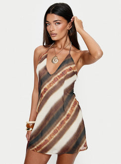 Esmira Halter Mini Dress Brown Stripe Tall