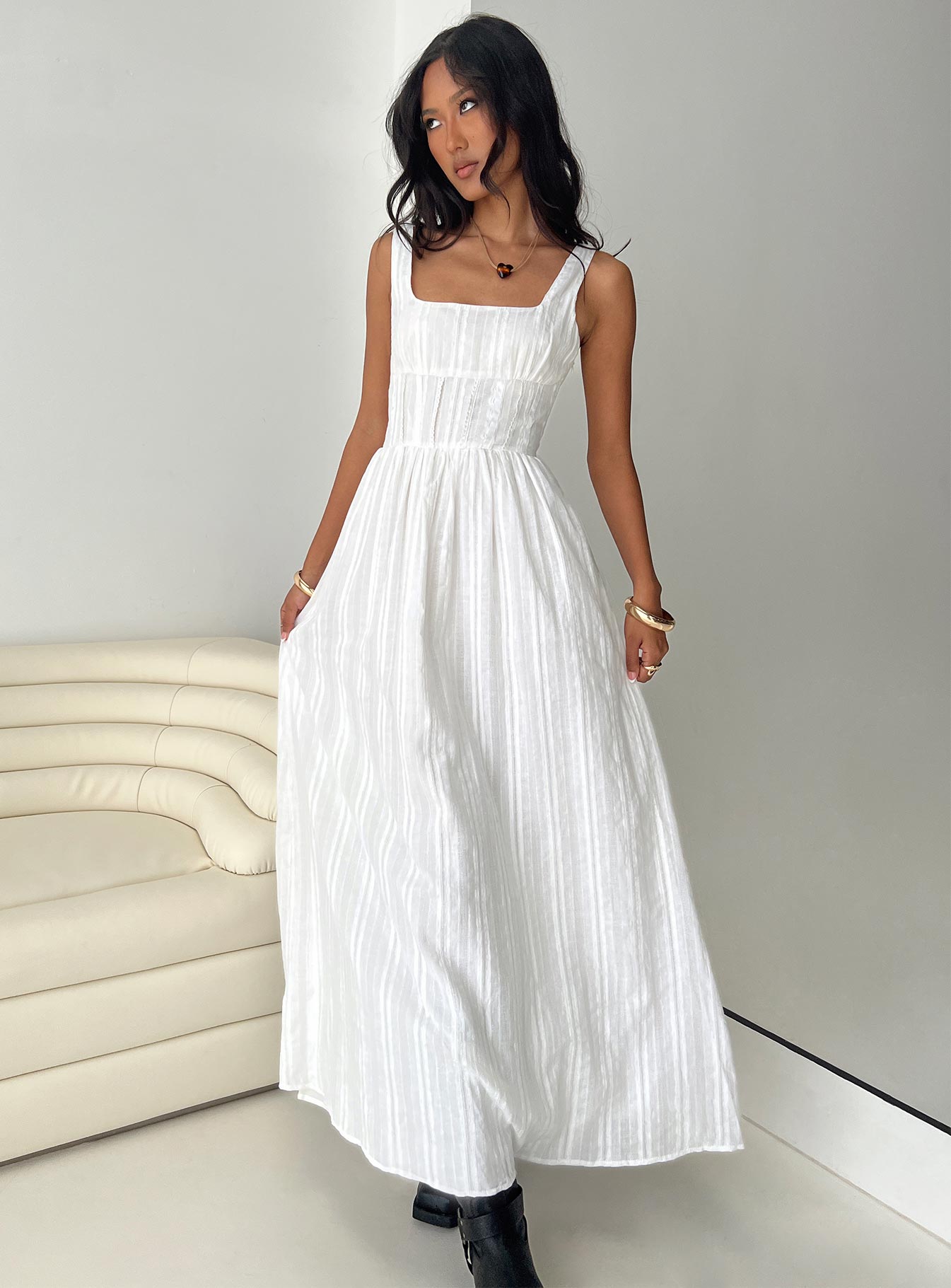 Lorinda Maxi Dress White Lower Impact | Princess Polly Lorinda Maxi Dress White Lower Impact | Princess Polly