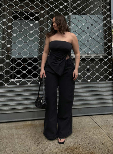 Naylor Mid Rise Wide Leg Jeans Washed Black Denim