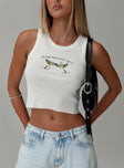 front view of model wearing Princess Polly Dirty Martini Girl Tank White Sleeveless Crew Neck 