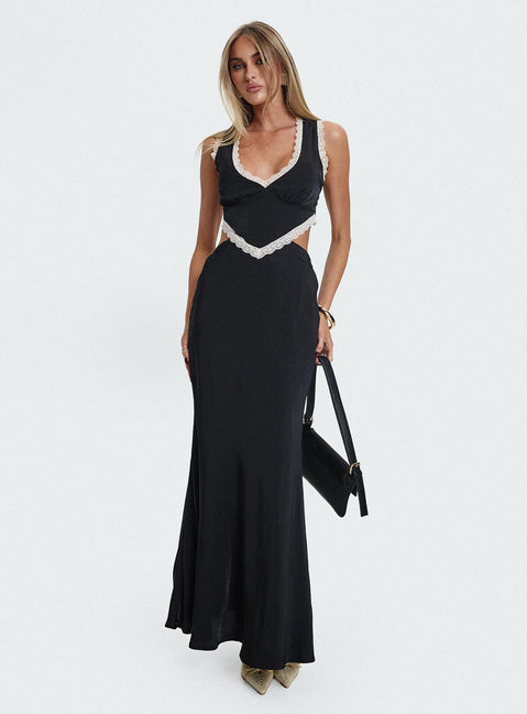 Keila Lace Trim Maxi Dress Black / Cream | Princess Polly Keila Lace Trim Maxi Dress Black / Cream | Princess Polly