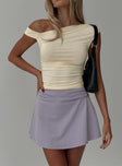 back view of model wearing Princess Polly Beller Top Cream Short Sleeves Asymmetric Neckline 