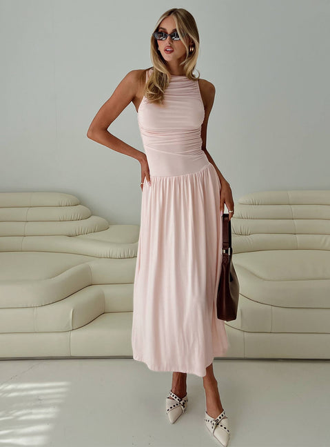 reveur ruched maxi dress pink Clare Pink Ruched Maxi Dress - 6