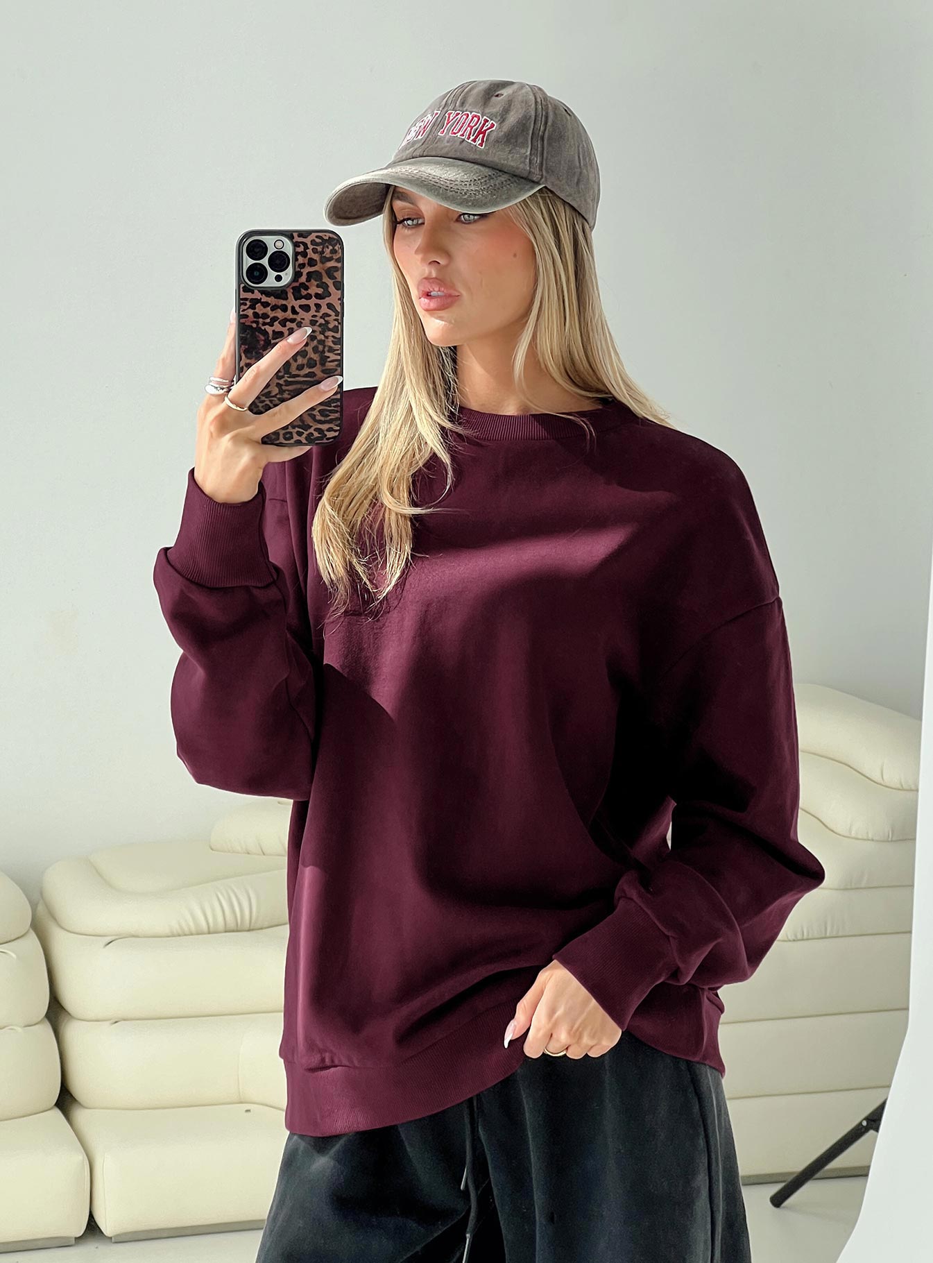 product Princess Polly All Day Crewneck Sweatshirt Wine Long 