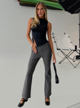 front view of model wearing Princess Polly Everyday Flared Pants Slate Grey High Waisted Pants 