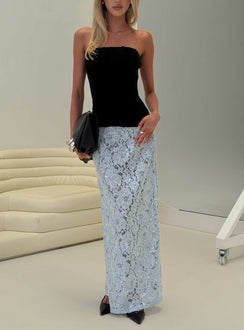   front view of model wearing Princess Polly Carman Lace Midi Skirt Blue Maxi Skirts 