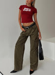 front view of model wearing Princess Polly Ahstin Cargo Jeans Green Petite Mid Rise 