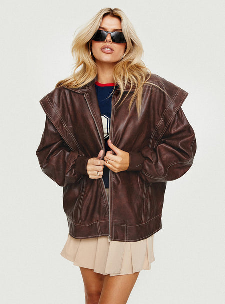 Passed Faux Leather Jacket Brown